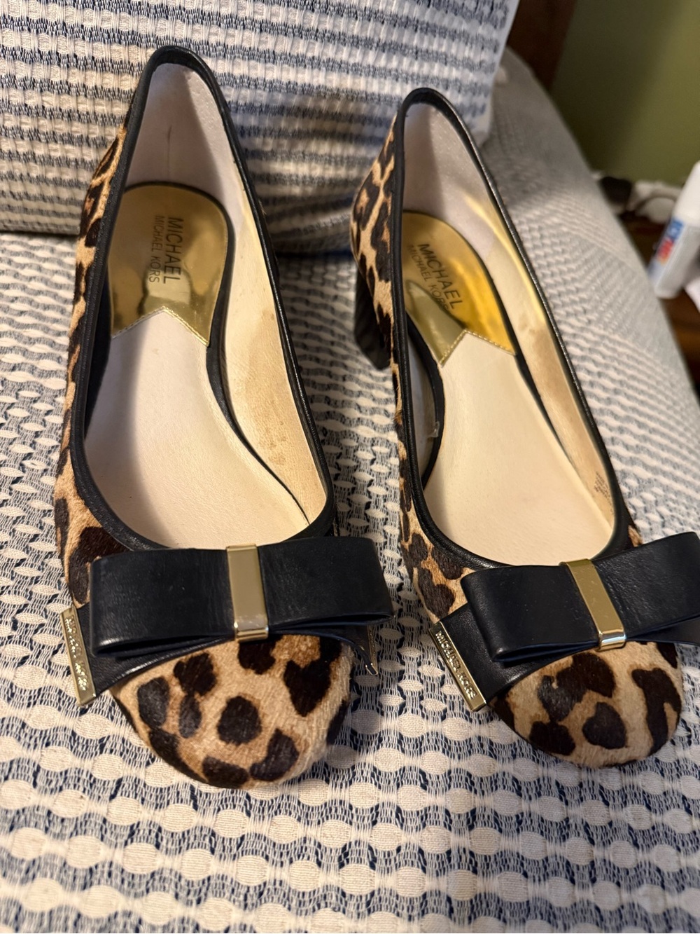 MICHAEL Michael Kors Leopard Print Bow Heels in Black & Brown